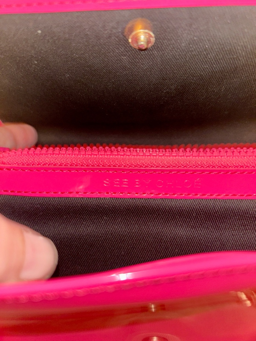 See By Chloé Patent Leather Wallet in Hot Pink with Aftermarket Gold Chain. - Picture 7 of 8